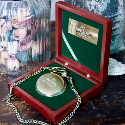 Engraved Antique Brass pocket watch & Rosewood presentation box