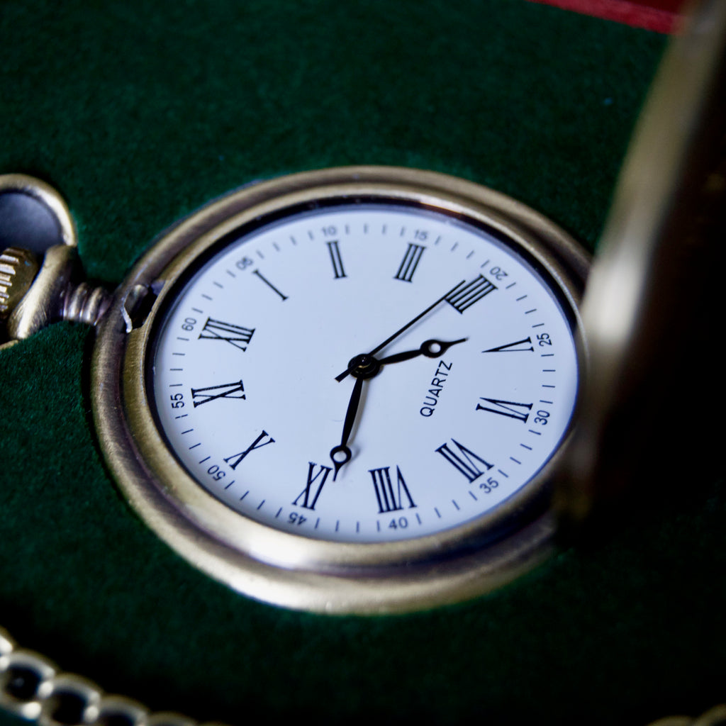 Engraved Antique Brass pocket watch & Rosewood presentation box