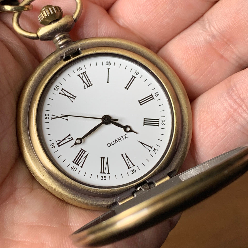 Engraved Antique Brass pocket watch & Rosewood presentation box