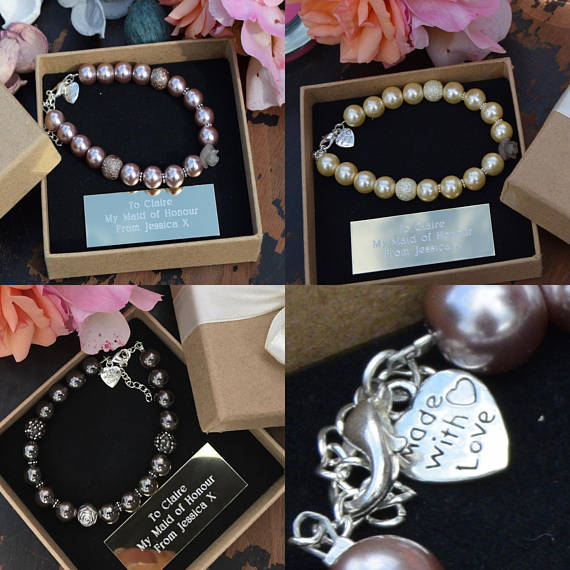 Engraved Pearl bracelet bridesmaids gifts