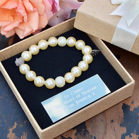 Engraved Pearl bracelet bridesmaids gifts